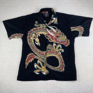Vintage Y2k Urban Rags Dragon AOP Print Button Jersey Shirt Vtg NYC (Read) Men M